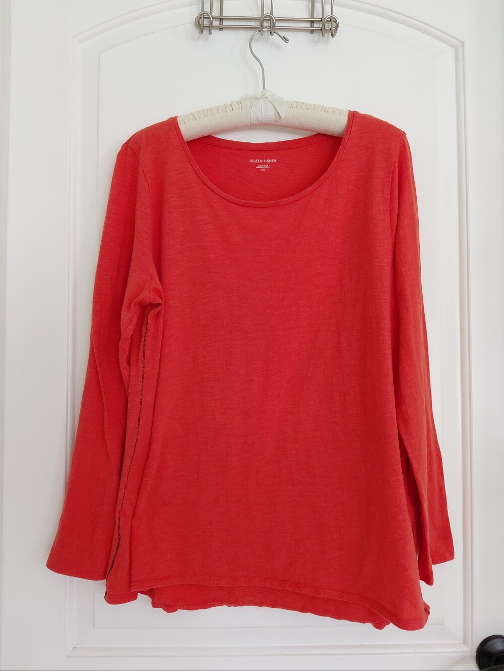 Eileen Fisher Organic Cotton Slub Knit Tee Long Sleeve Dark Orange Large